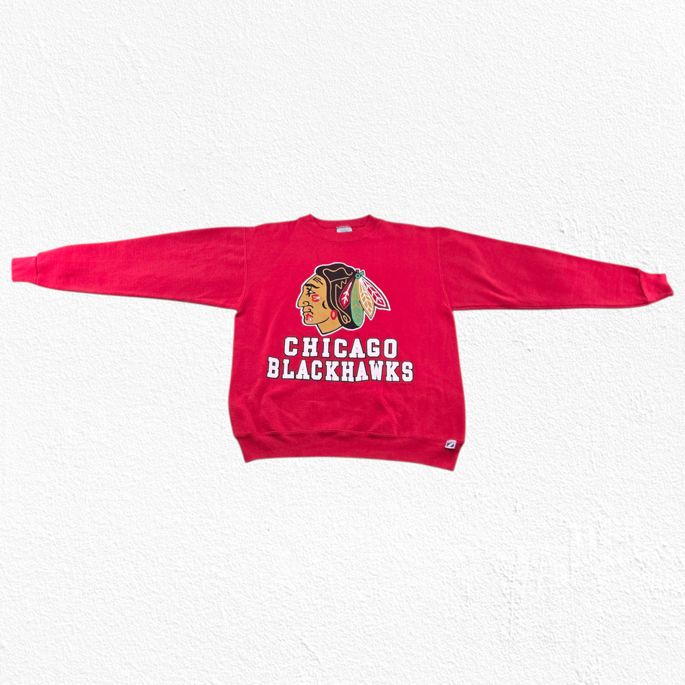 Vintage 1991 Chicago Blackhawks Sweatshirt Logo 7 Red NHL Crewneck Medium USA - Picture 9 of 10